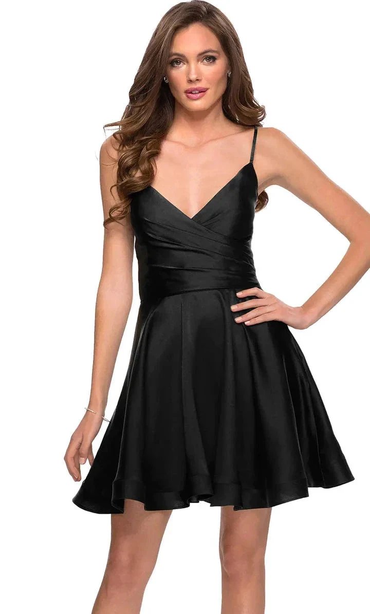 V-Neck Satin Homecoming Dress With Corset SYH73 by vivymakudress