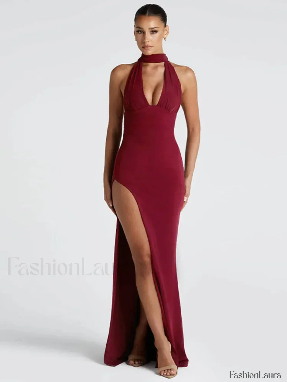 Scarf Split Deep V Maxi Dress
