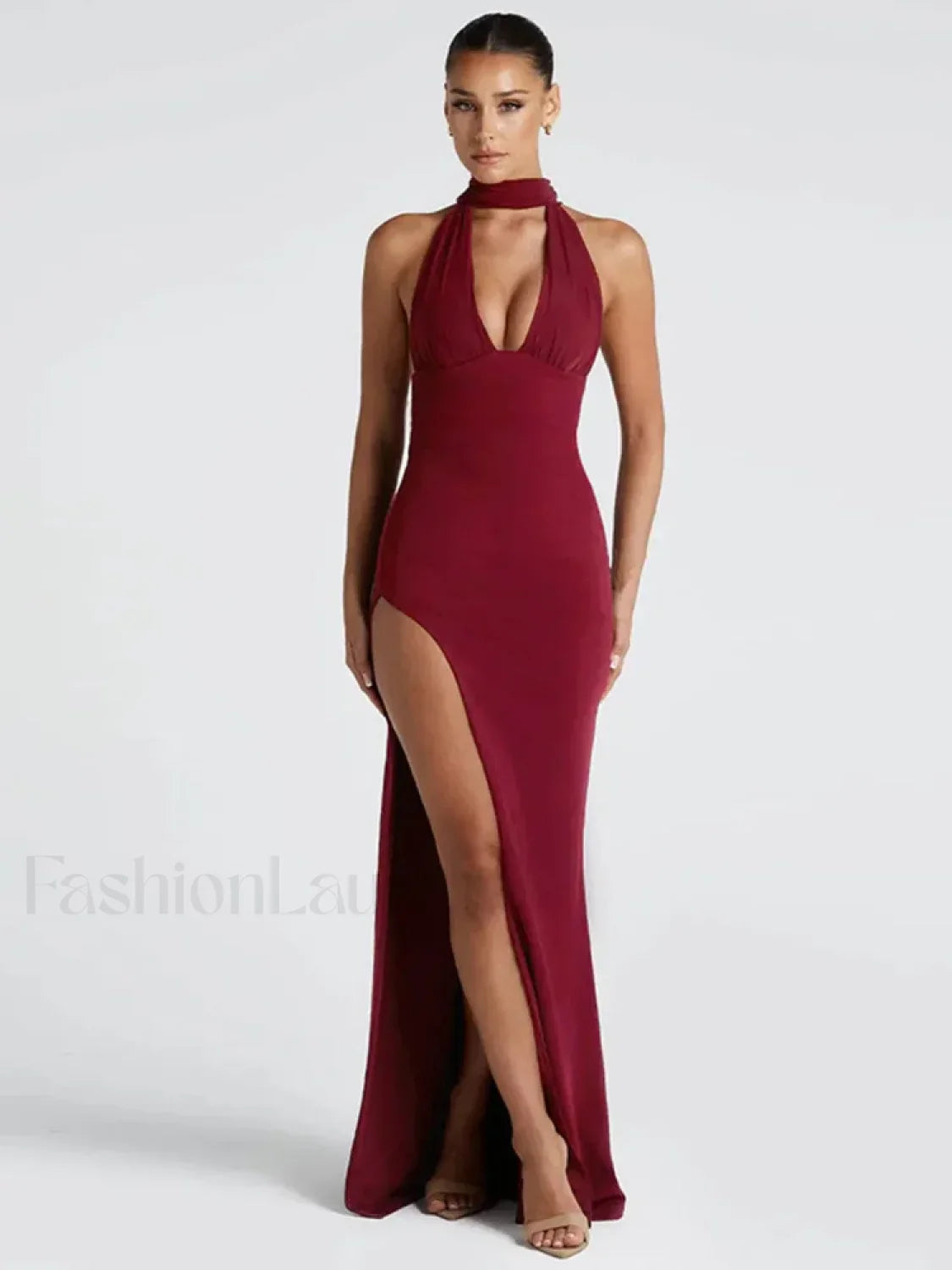 Scarf Split Deep V Maxi Dress
