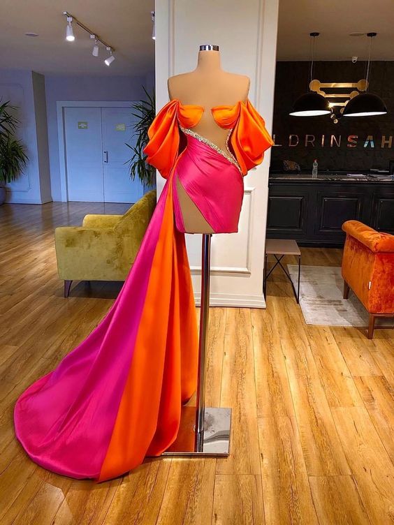 mermaid prom dresses short Off-the-Shoulder beaded elegant simple satin formal prom gown - FashionDia