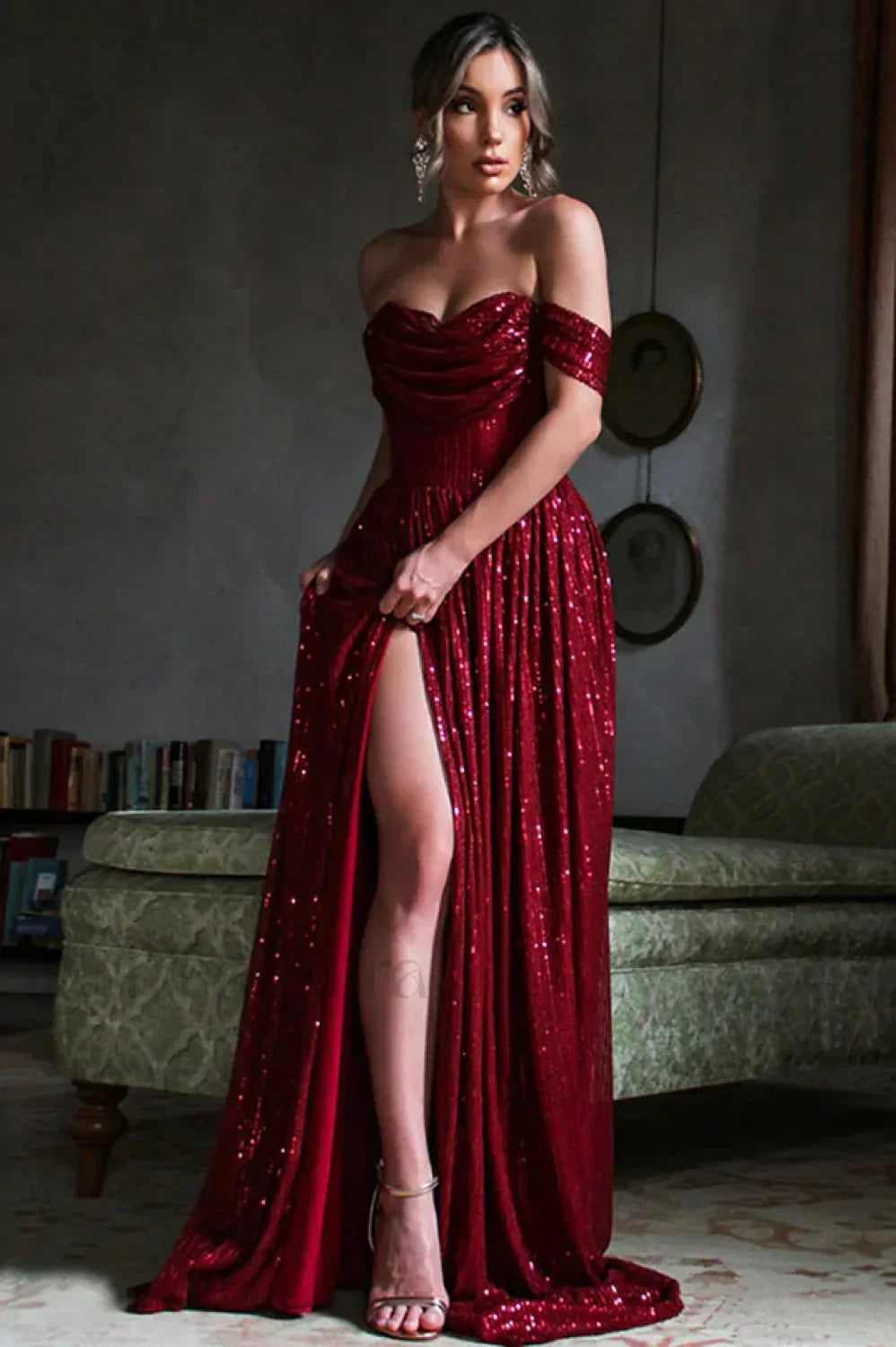 Sequin Dress With Charming Corset & Arm Drapes