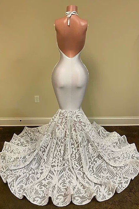 Sexy Hater Deep V-Neck Backless Ivory Prom Dress with Flowers Bottom