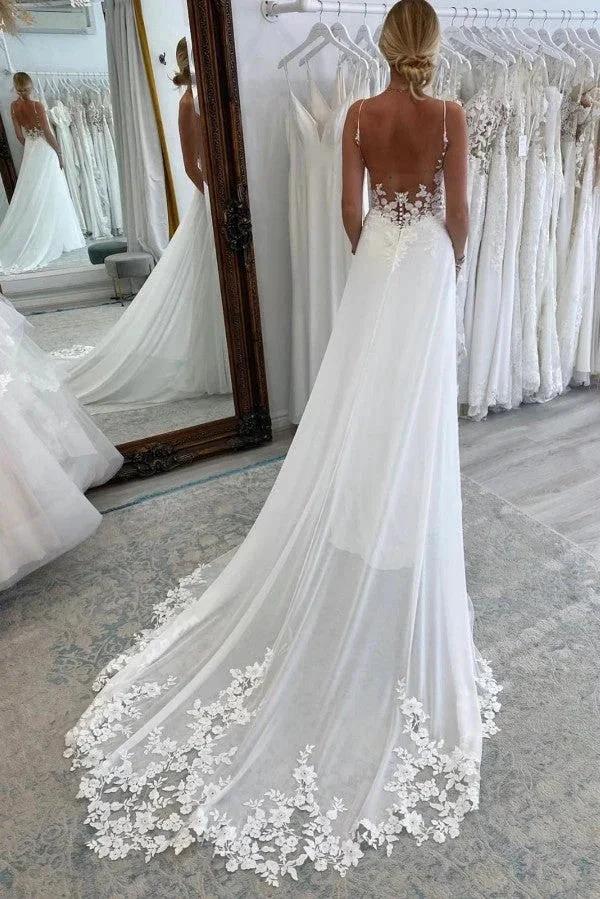 Sexy Long A-line Sweetheart Sleeveless Spaghetti Straps Backless Wedding Dress with Chapel Train (ZD16697)