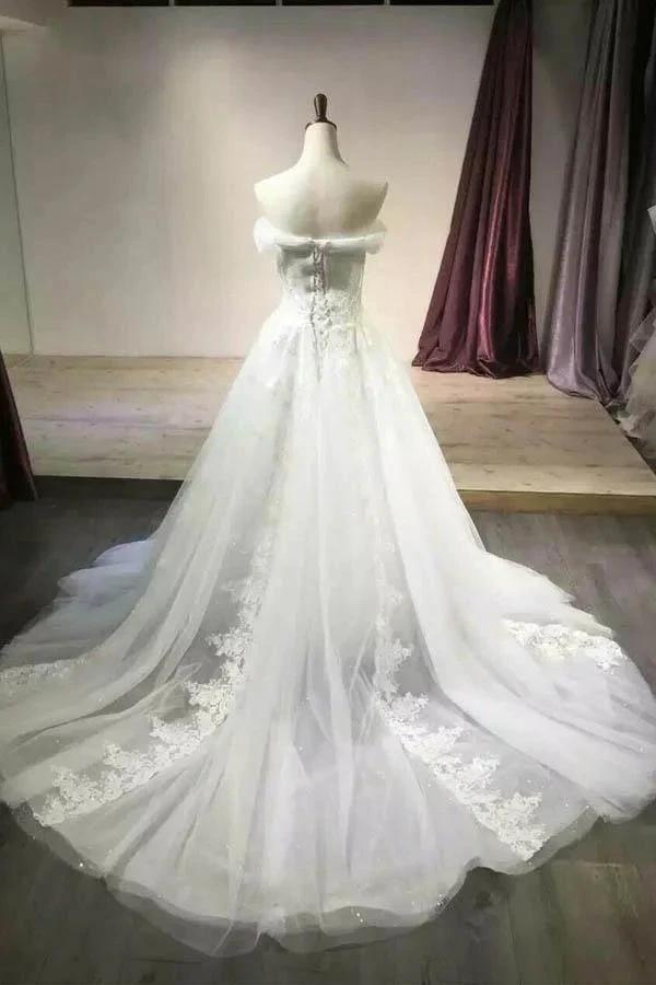 Sexy Off Shoulder White Tulle Wedding Dresses With Applique (ZD15432)