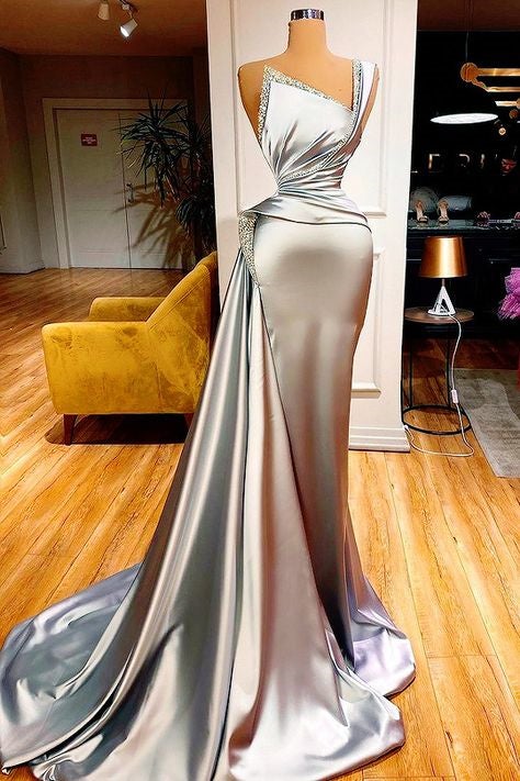 Sexy One-Shoulder Mermaid Prom Dress with Sweep Train