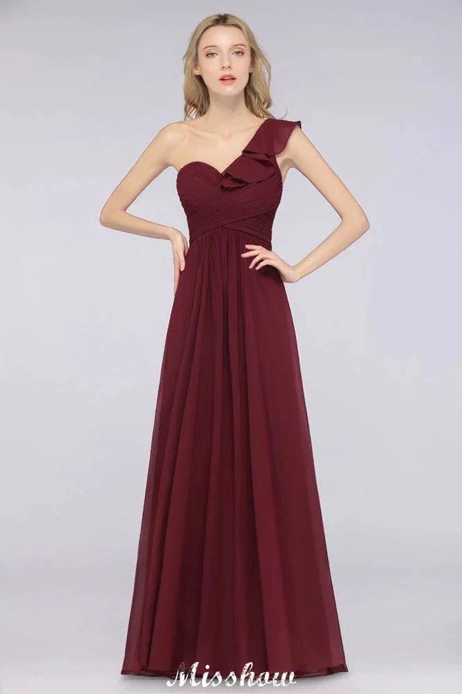 Sexy One-Shoulder Sweetheart Sleeveless Bridesmaid Dress Ruffles Beach Wedding Party Dress (ZD12906)