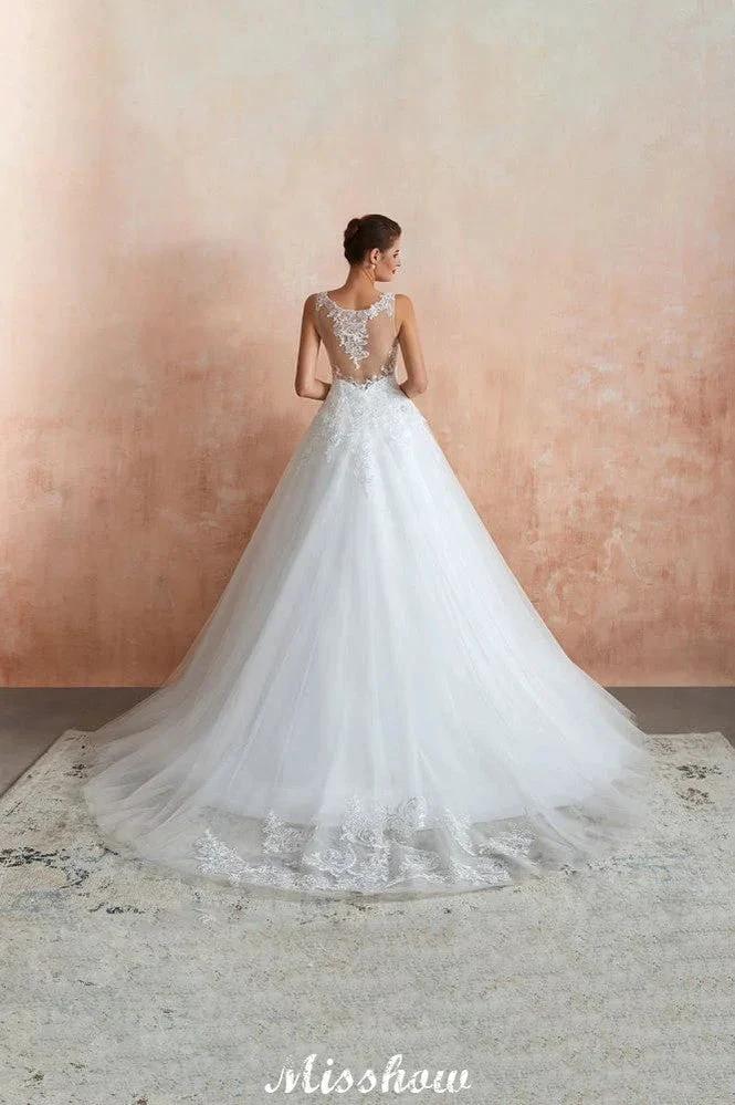 Sexy Pluging V-Neck Wedding Dress Sheer Lace Aline Bridal Gown (ZD13971)