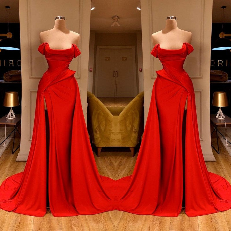 Sexy Red Off-the-Shoulder Long Prom Dress With Split Online