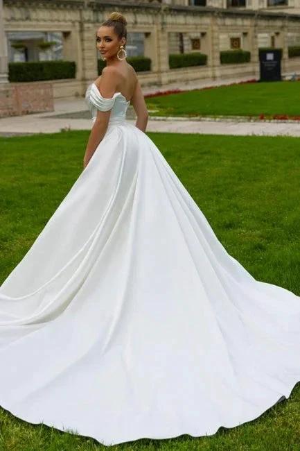 Sexy Satin A-line Off-the-shoulder Sleeveless Sequined Wedding Dress With Slit (ZD16523)