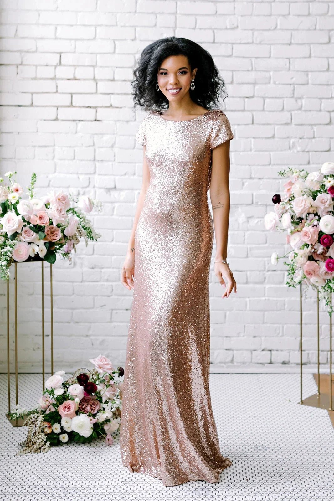 Sexy Sequined Bridesmaid Dresses Rose Gold Long Wedding Guest Dresses (ZD12868)