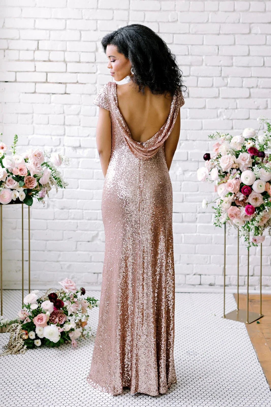 Sexy Sequined Bridesmaid Dresses Rose Gold Long Wedding Guest Dresses (ZD12868)