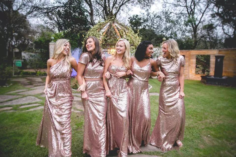 Sexy Sequined Bridesmaid Dresses Rose Gold Long Wedding Guest Dresses (ZD12868) - View 7 | VelvetHem
