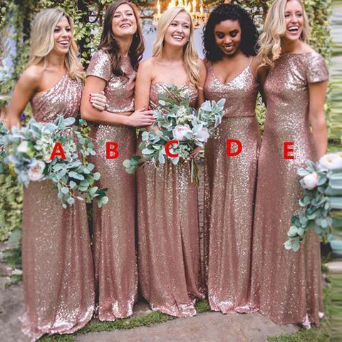 Sexy Sequined Bridesmaid Dresses Rose Gold Long Wedding Guest Dresses (ZD12868) - View 8 | VelvetHem