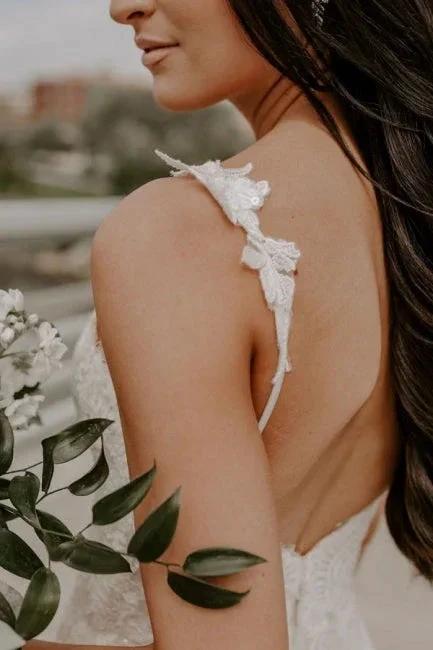 Sexy Spaghetti Strap Sleeveless Mermaid Lace Wedding Dresses with Court Train (ZD14673) - View 4 | VelvetHem