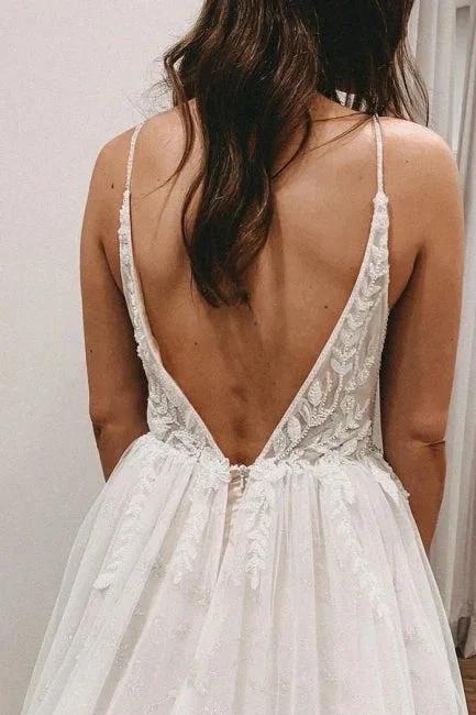 Sexy Spaghetti Straps Sleeveless A-Line Lace Wedding Dresses (ZD14652)