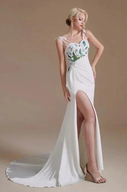 Sexy Spaghetti Straps Sleeveless Mermaid Floor-Length Satin Wedding Dresses (ZD14663)