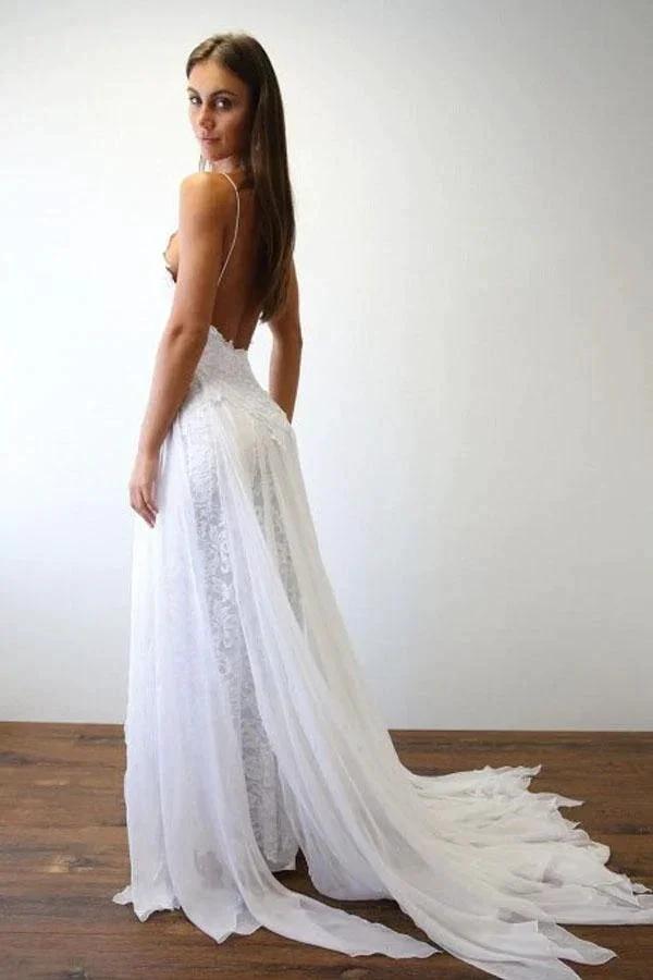 Sexy Spaghetti Straps White Long Beach Wedding Dress (ZD16329)
