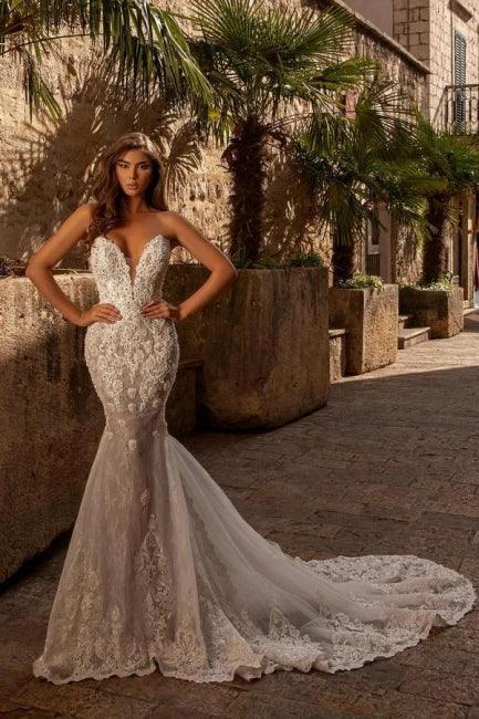 Sexy sweetheart sleeveless mermaid lace Wedding dresses (ZD14880)