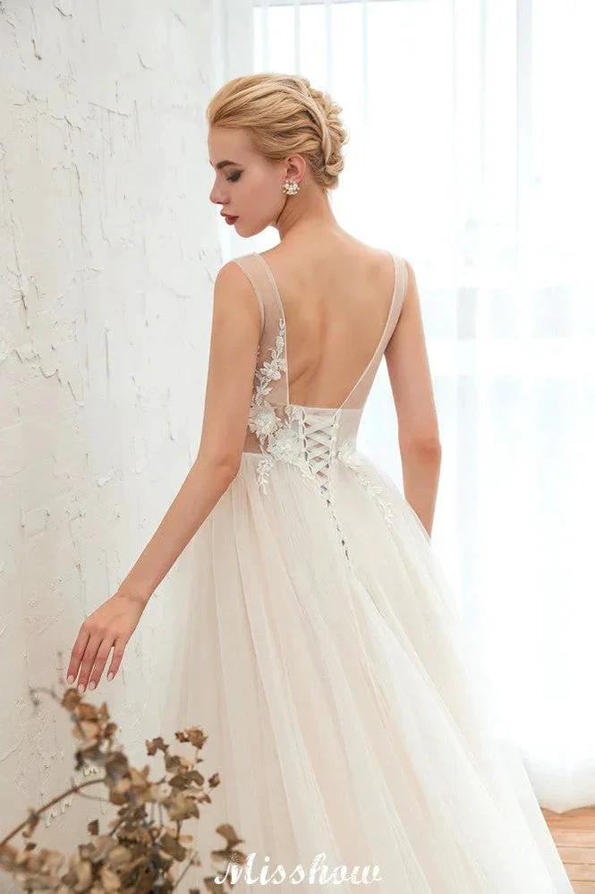 Sexy V-neck Princess Tulle Wedding Dress with Lace Appliques (ZD13979) - View 5 | VelvetHem