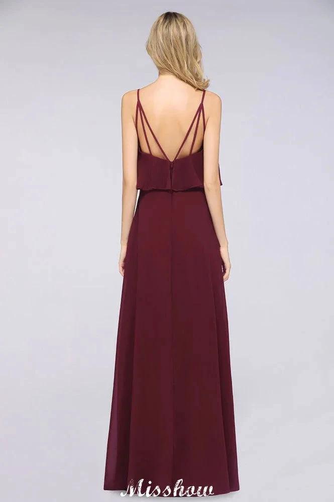 Shapghetti Burgundy Bridesmaid Dress Backless Chiffon Wedding Guest Dress (ZD12943) - View 2 | VelvetHem