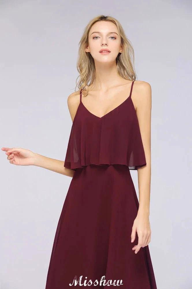 Shapghetti Burgundy Bridesmaid Dress Backless Chiffon Wedding Guest Dress (ZD12943)