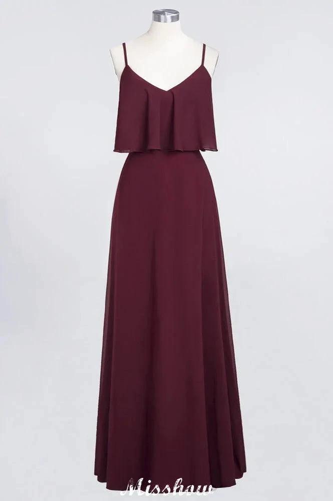 Shapghetti Burgundy Bridesmaid Dress Backless Chiffon Wedding Guest Dress (ZD12943)