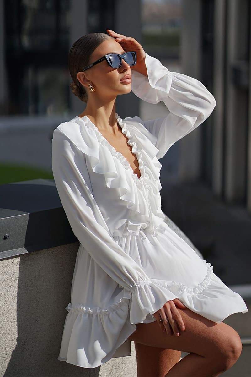 Sharon V - neck Ruffle Mini Dress