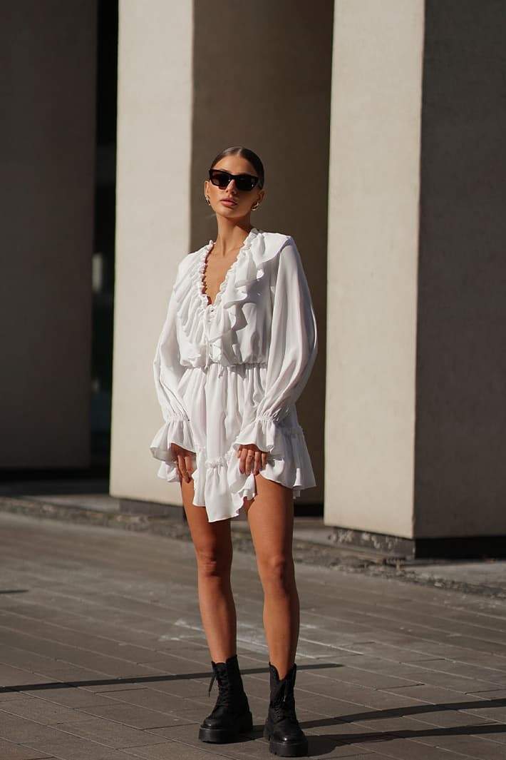 Sharon V - neck Ruffle Mini Dress