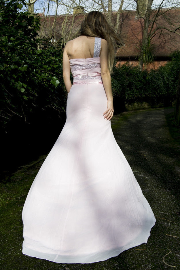 Sheath One-shoulder Wide Strap Front Slit Floor Length Chiffon Paillette Evening Dress
