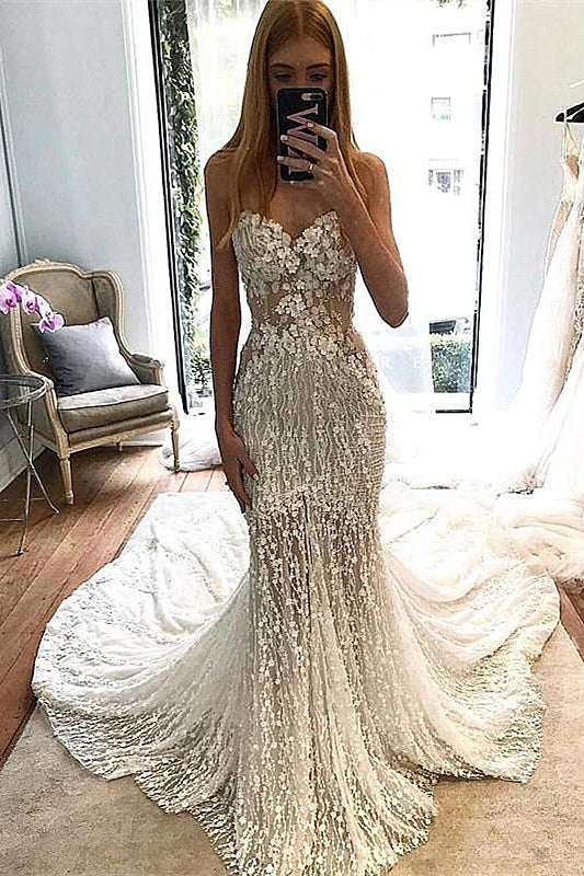 Sheath Strapless Floor-Length Tulle Paillette Wedding Dress