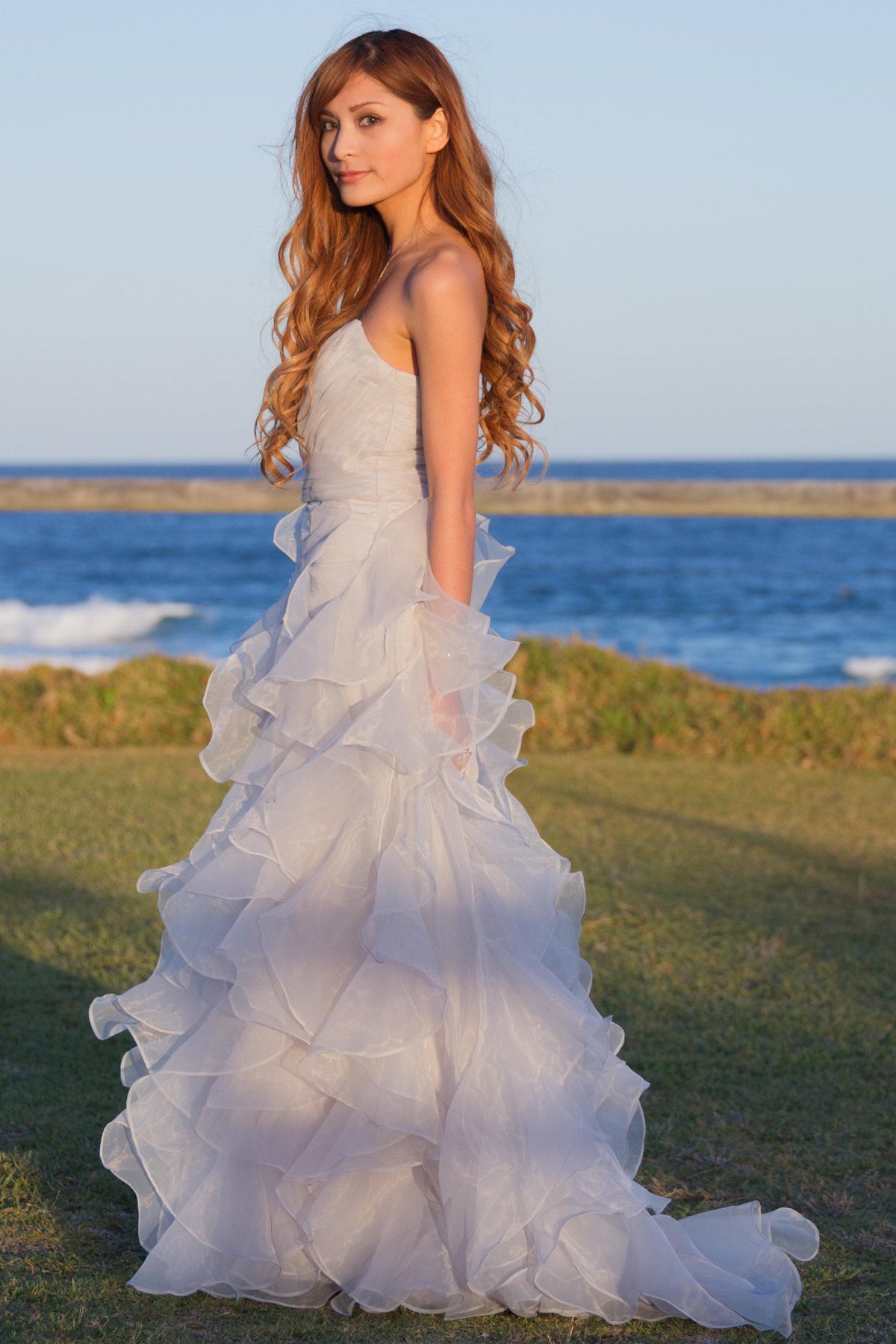 Sheath Sweetheart Floor-Length Organza Lotus Leaf Pendulum Wedding Dress