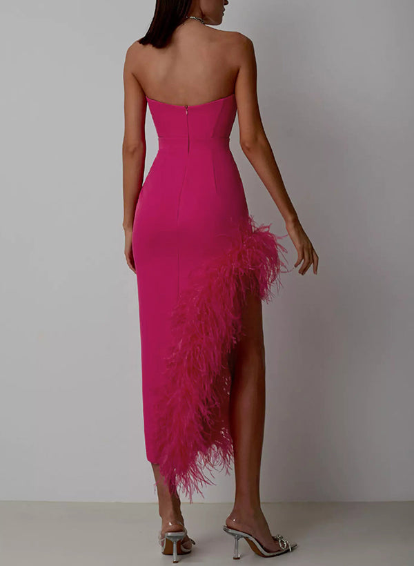 Sheath/Column Strapless Asymmetrical Elastic Satin Homecoming Dresses