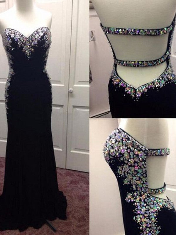 Sheath/Column Sweetheart Sleeveless Spandex Paillette Prom Dresses - VelvetHem