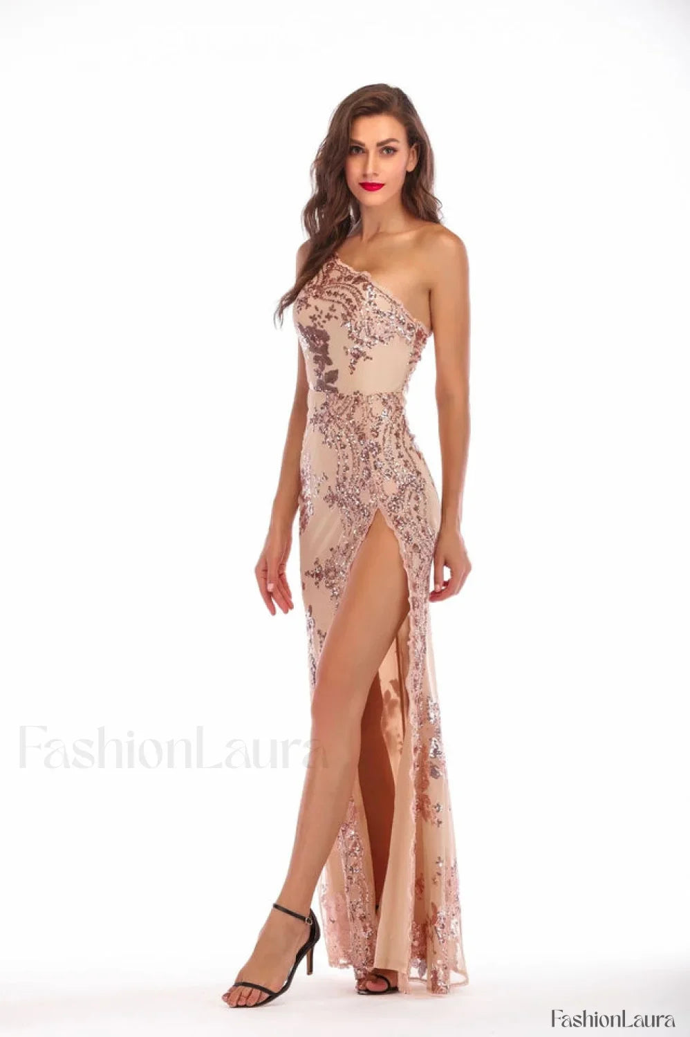 Shining Sequin Highly Charming Split Maxi Dress