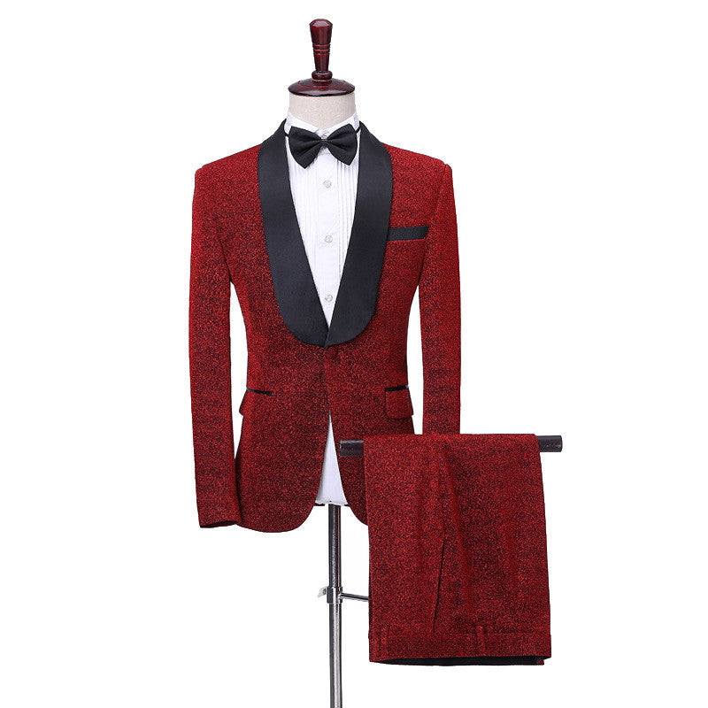 Shiny Red Shawl Lapel One Button Slim-Fit Men Suits Online
