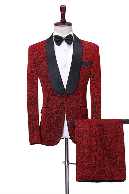 Shiny Red Shawl Lapel One Button Slim-Fit Men Suits Online