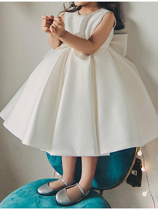 Short Ball Gown Satin Sleeveless Jewel Neck Wedding Party Flower Girl Dresses - View 2 | VelvetHem