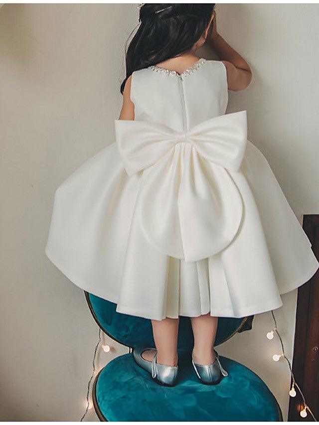 Short Ball Gown Satin Sleeveless Jewel Neck Wedding Party Flower Girl Dresses - View 3 | VelvetHem