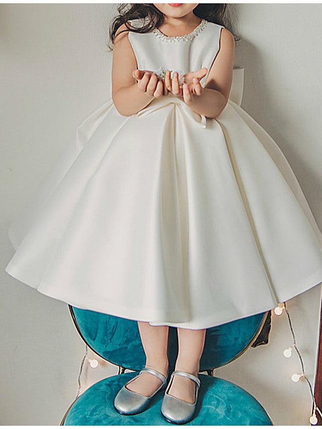 Short Ball Gown Satin Sleeveless Jewel Neck Wedding Party Flower Girl Dresses - View 4 | VelvetHem