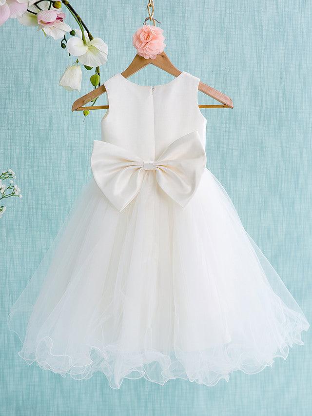 Short Ball Gown Satin Tulle Jewel Neck Wedding First Communion Flower Girl Dresses - View 2 | VelvetHem