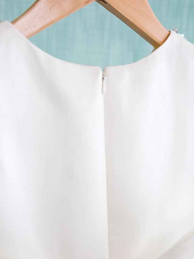 Short Ball Gown Satin Tulle Jewel Neck Wedding First Communion Flower Girl Dresses - View 3 | VelvetHem