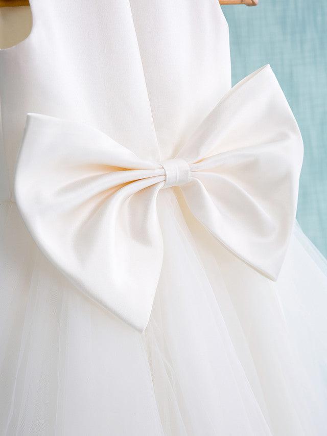 Short Ball Gown Satin Tulle Jewel Neck Wedding First Communion Flower Girl Dresses - View 4 | VelvetHem