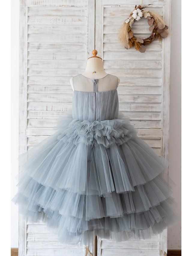 Short Ball Gown Tulle Sleeveless Jewel Neck Wedding Birthday Flower Girl Dresses - View 2 | VelvetHem