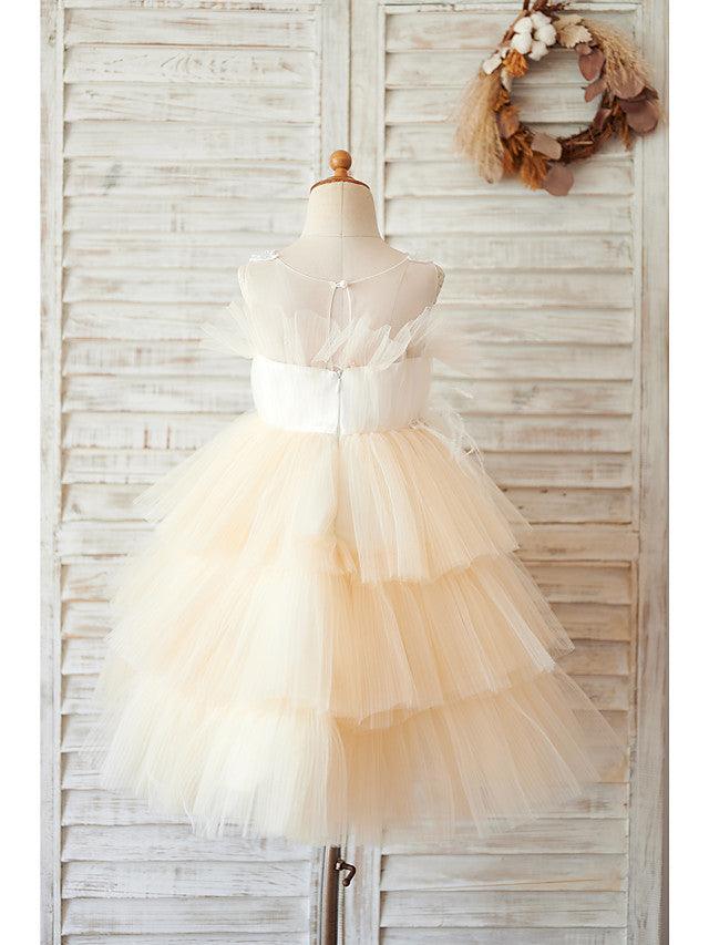 Short Ball Gown Tulle Sleeveless Jewel Neck Wedding Birthday Flower Girl Dresses - View 2 | VelvetHem