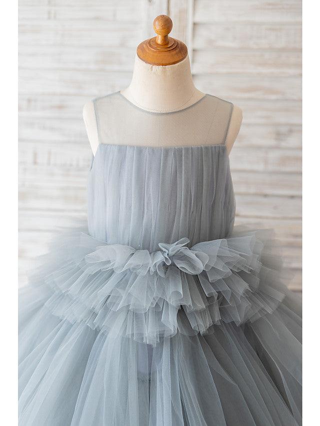 Short Ball Gown Tulle Sleeveless Jewel Neck Wedding Birthday Flower Girl Dresses - View 3 | VelvetHem