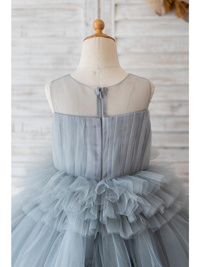 Short Ball Gown Tulle Sleeveless Jewel Neck Wedding Birthday Flower Girl Dresses - View 4 | VelvetHem