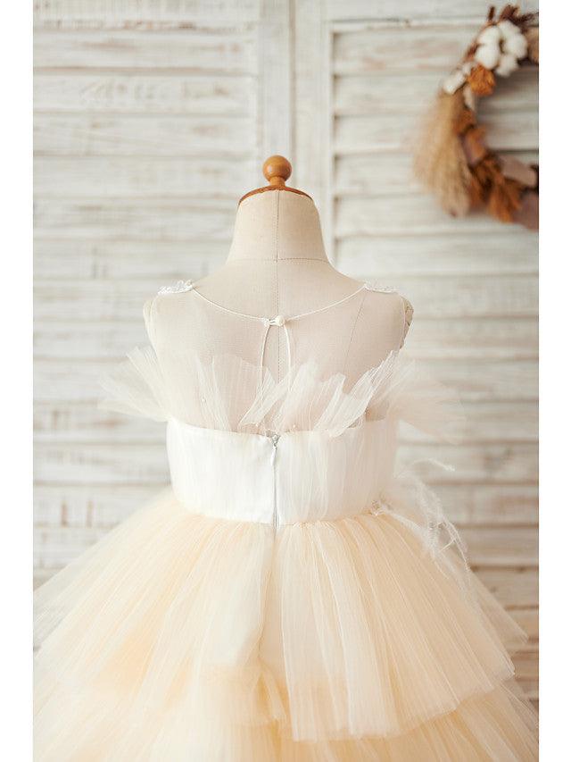 Short Ball Gown Tulle Sleeveless Jewel Neck Wedding Birthday Flower Girl Dresses - View 4 | VelvetHem