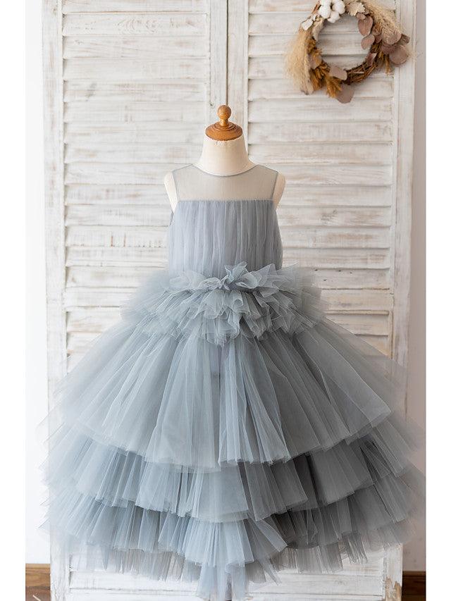 Short Ball Gown Tulle Sleeveless Jewel Neck Wedding Birthday Flower Girl Dresses - VelvetHem