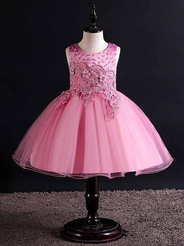 Short Ball Gown Tulle Sleeveless Jewel Neck Wedding Party Flower Girl Dresses - View 3 | VelvetHem