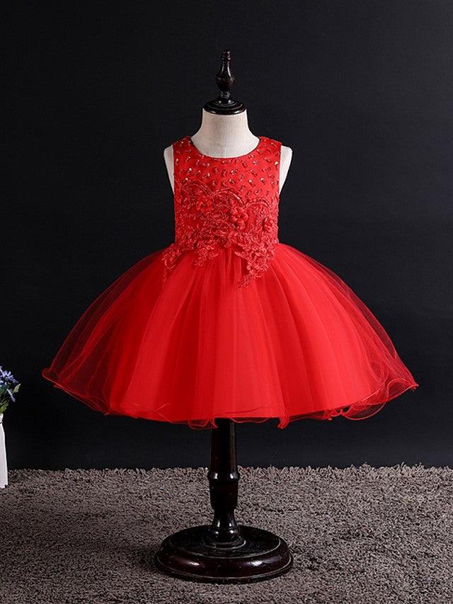 Short Ball Gown Tulle Sleeveless Jewel Neck Wedding Party Flower Girl Dresses - View 4 | VelvetHem